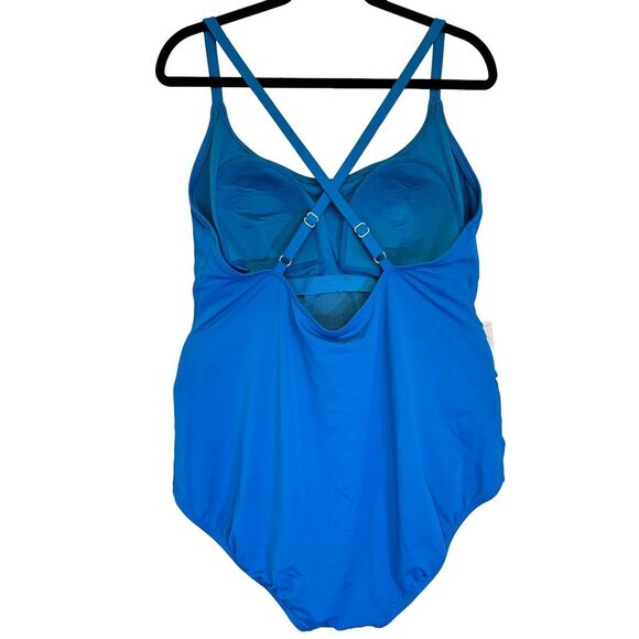Time and Tru Blue Belted One-Piece Swimsuit - Size 2x - Pre-Owned - Picture 3 of 9